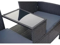Online MCW Poly-Rattan Sitzbank mit Tisch E24 Kissen Dunkelgrau Schwarz