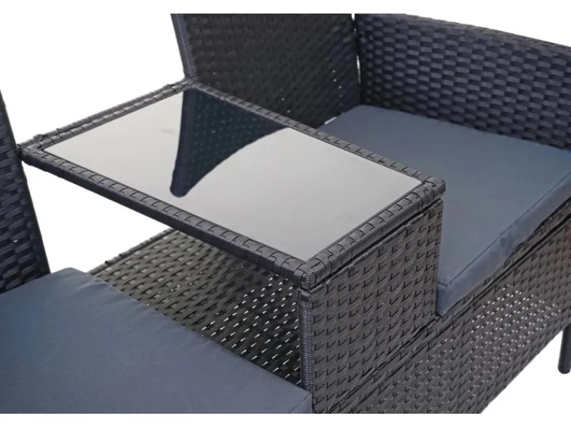 Online MCW Poly-Rattan Sitzbank mit Tisch E24 Kissen Dunkelgrau Schwarz
