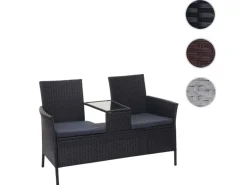 Online MCW Poly-Rattan Sitzbank mit Tisch E24 Kissen Dunkelgrau Schwarz