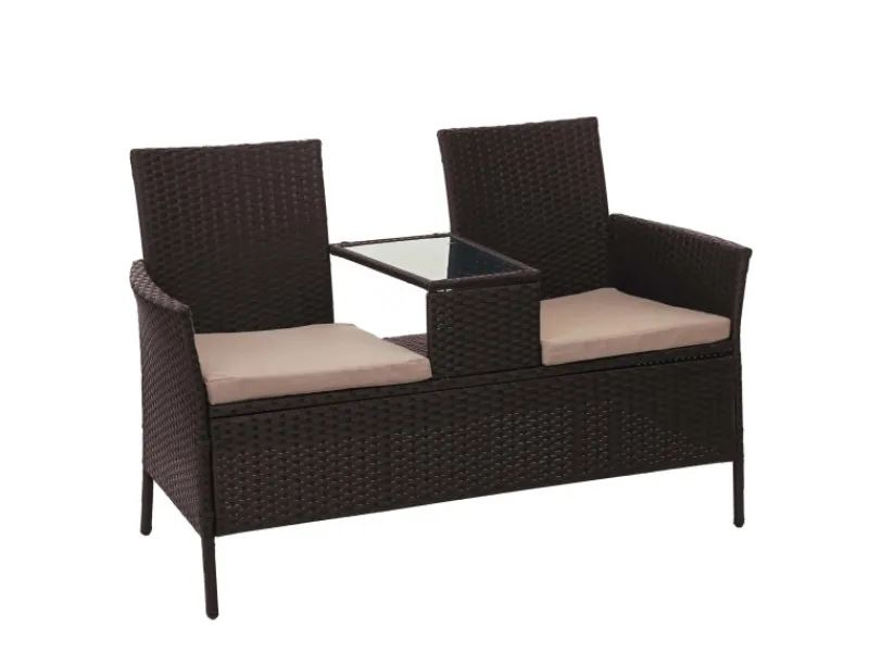 MCW Poly-Rattan Sitzbank mit Tisch E24 Kissen Creme