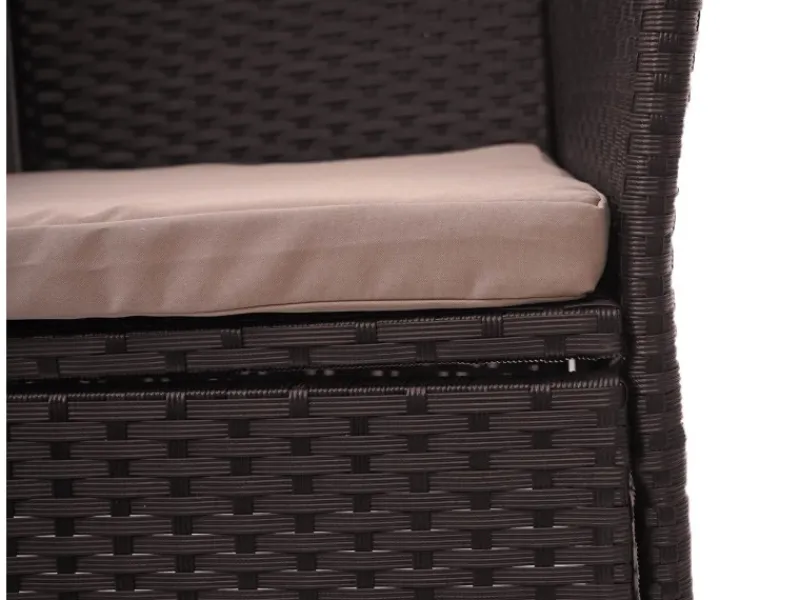 MCW Poly-Rattan Sitzbank mit Tisch E24 Kissen Creme