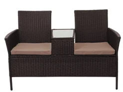 MCW Poly-Rattan Sitzbank mit Tisch E24 Kissen Creme