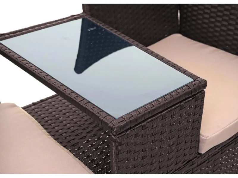 MCW Poly-Rattan Sitzbank mit Tisch E24 Kissen Creme