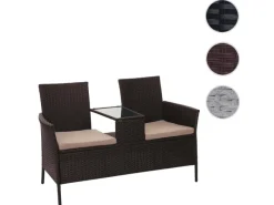 MCW Poly-Rattan Sitzbank mit Tisch E24 Kissen Creme