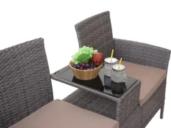 MCW Poly-Rattan Sitzbank mit Tisch E24 Kissen Creme
