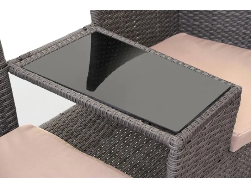 MCW Poly-Rattan Sitzbank mit Tisch E24 Kissen Creme