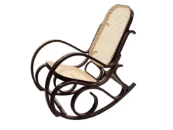 Outlet MCW Schaukelstuhl Gallarate Rattan Walnuss-Optik