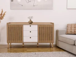 Hot MCW Sideboard M48 Schubladen Weiß Natur