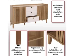 Hot MCW Sideboard M48 Schubladen Weiß Natur