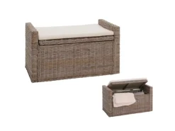 Clearance MCW Sitzbank Genua Rattan Staufach Grau-Braun