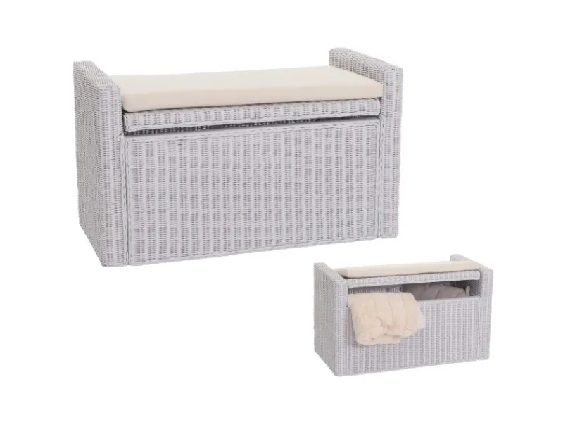 Clearance MCW Sitzbank Genua Rattan Staufach Weiß