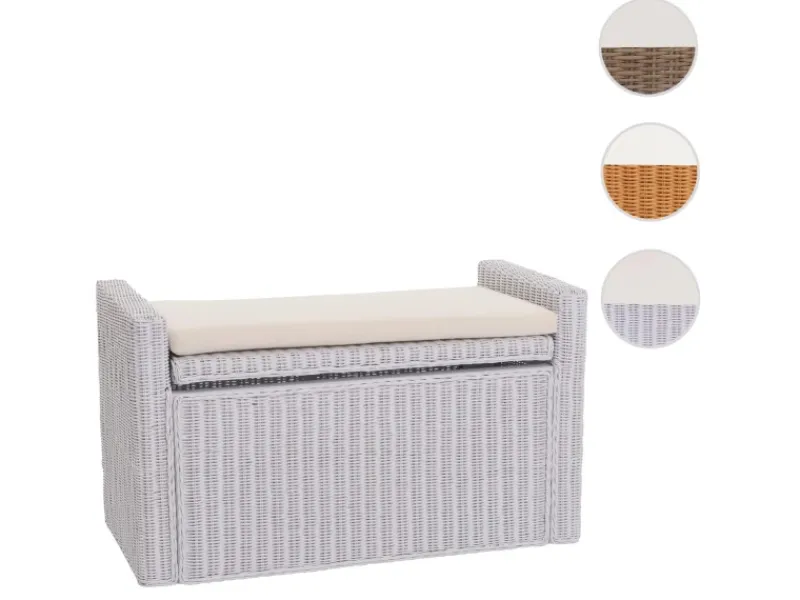Clearance MCW Sitzbank Genua Rattan Staufach Weiß
