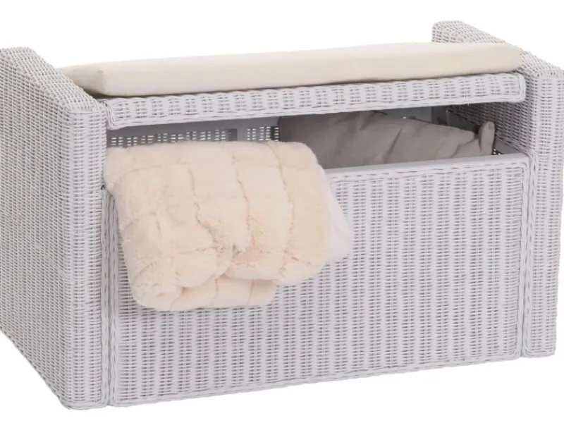 Clearance MCW Sitzbank Genua Rattan Staufach Weiß