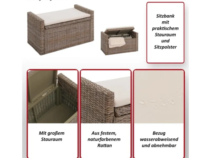 Clearance MCW Sitzbank Genua Rattan Staufach Weiß