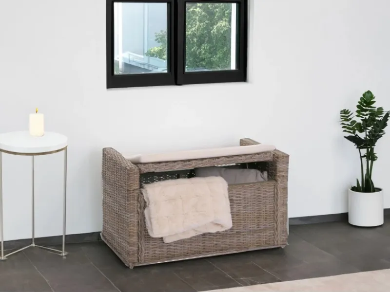 Clearance MCW Sitzbank Genua Rattan Staufach Weiß