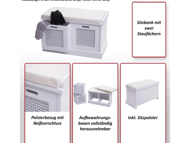 MCW Sitzbank J49 Aufbewahrungsboxen 47x75x40cm Polster Schwarz