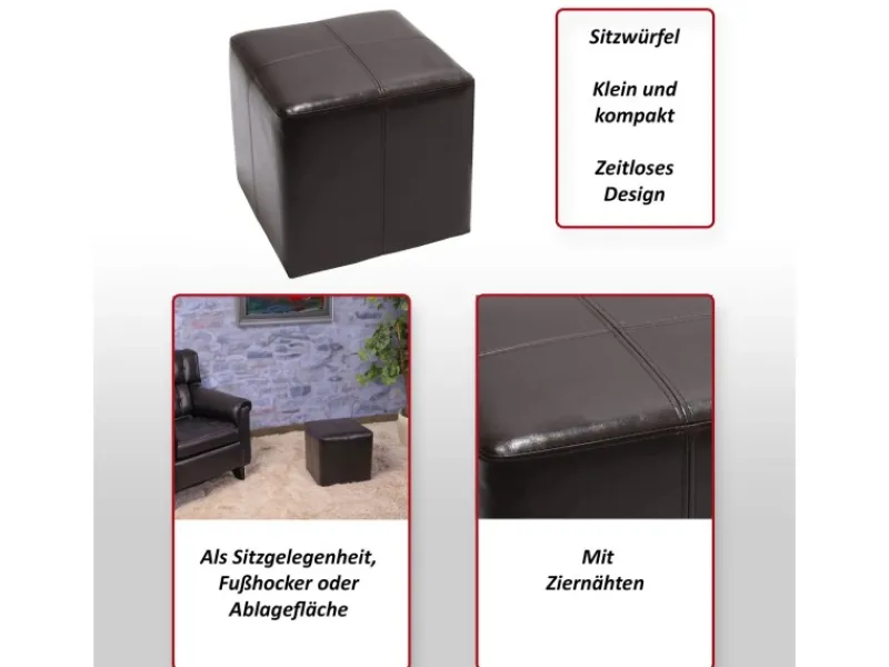 MCW Sitzhocker Carrara Braun 36x36x36cm