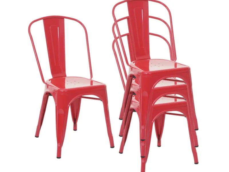 MCW Stuhl A73 Metall 4er-Set Rot