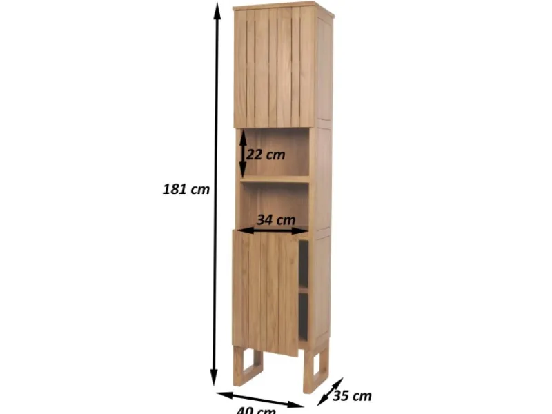 MCW Teak-Hochschrank M72 2 Türen 6 Fächer