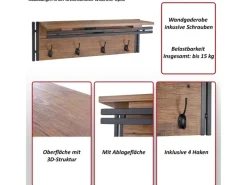 MCW Wandgarderobe A27 4 Haken 3D-Struktur