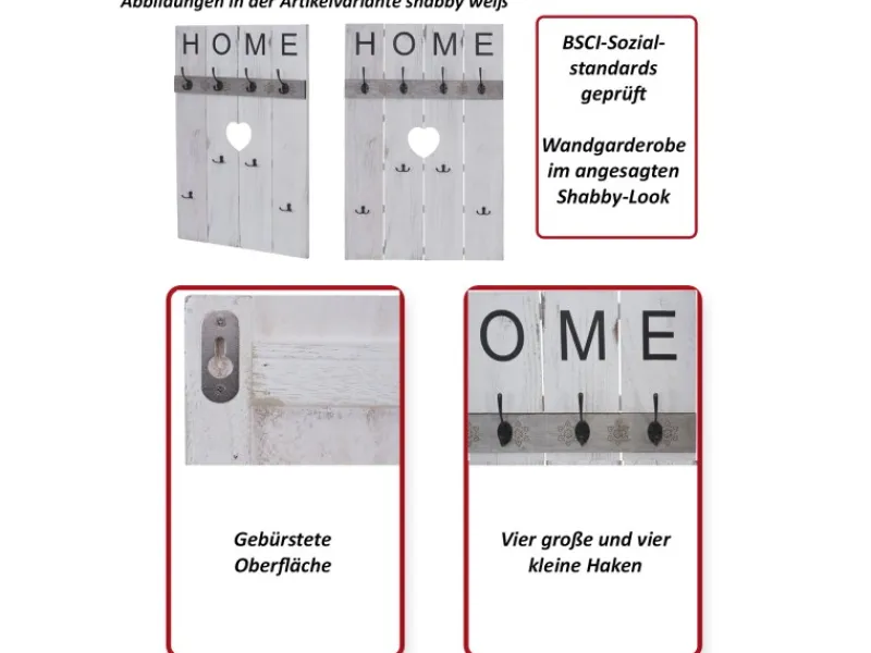 Sale MCW Wandgarderobe C89 Home Shabby-Look Shabby Braun