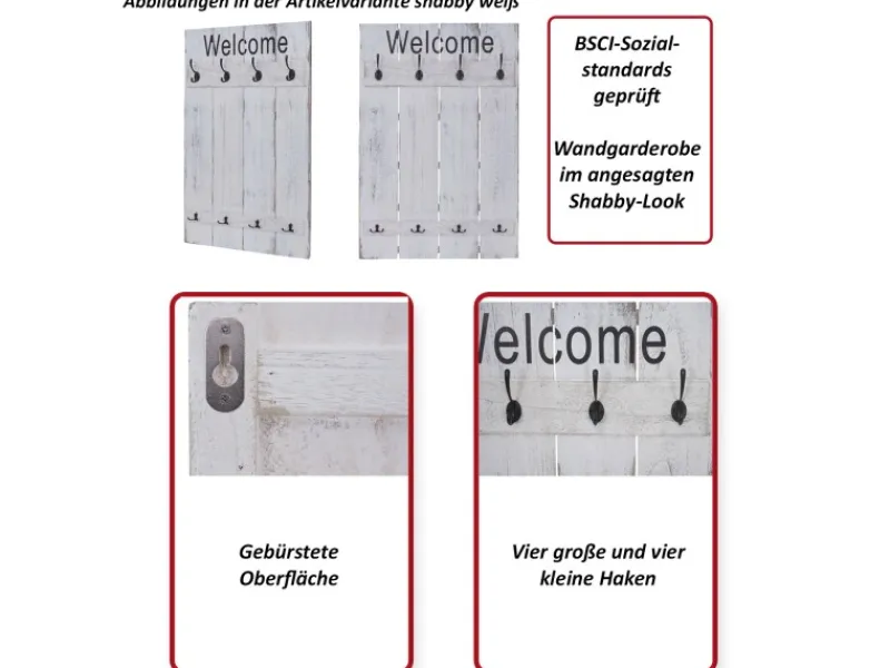 Sale MCW Wandgarderobe C89 Welcome Shabby Naturbraun