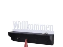 MCW Wandgarderobe D41 Willkommen 4 Haken Schwarz/weiß