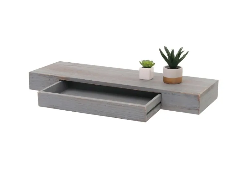 New MCW Wandregal H37 Schublade 8x80x25cm Shabby Grau