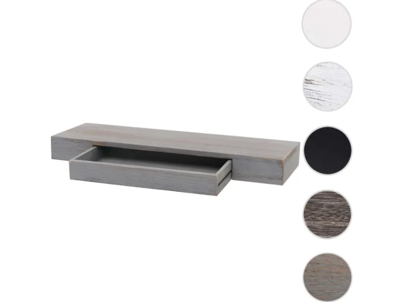 New MCW Wandregal H37 Schublade 8x80x25cm Shabby Grau