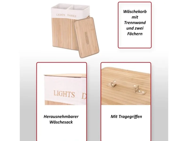 Clearance MCW Wäschekorb C21 63x55x34cm 100l farben Natur