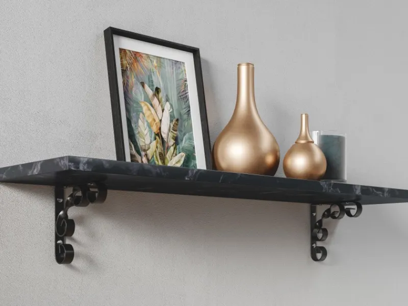 Hot MDF-Wandregal Oldham 1,8 cm x 60 cm x 20 cm Glanzschwarz Marmor