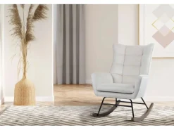 New MeGusta Moderner Stuhl Schaukelstuhl Polsterstuhl Esszimmerstuhl mit Armlehne Ronja Beige