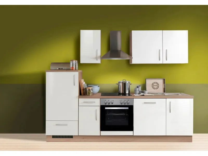 Menke Küchenzeile Artisan Premium 270 cm Lack Weiß Artisan-Eiche Nachbildung