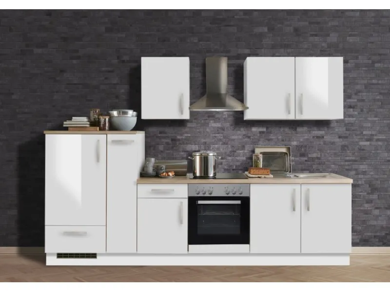 Sale Menke Küchenzeile White Premium 300 cm Lack Weiß Hochglanz-Asteiche Nachbildung