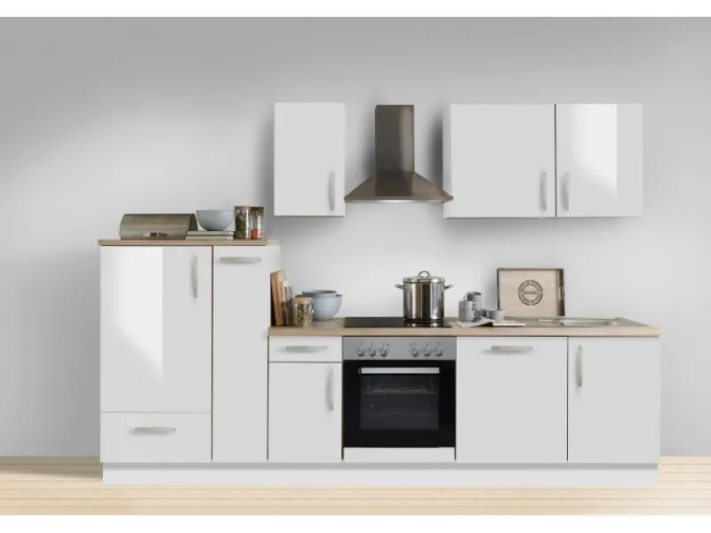 Menke Küchenzeile White Premium 300 cm Lack Weiß Hochglanz-Asteiche Nachbildung