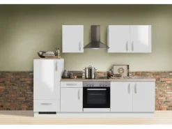 Menke Küchenzeile White Premium 270 cm Lack Weiß Hochglanz-Asteiche Nachbildung