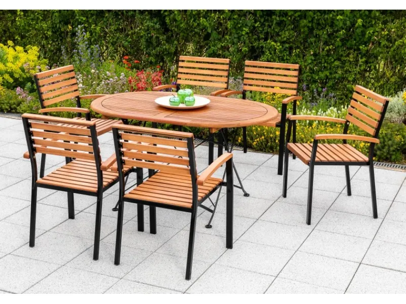 Merxx Gartenmöbel-Set Schlossgarten 7-teilig Stapelsessel 140 cm x 90 cm