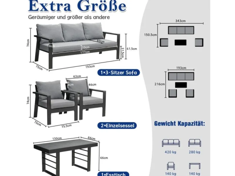 MeXo Aluminium Dining Lounge Outdoor mit Esstisch für 5 Personen