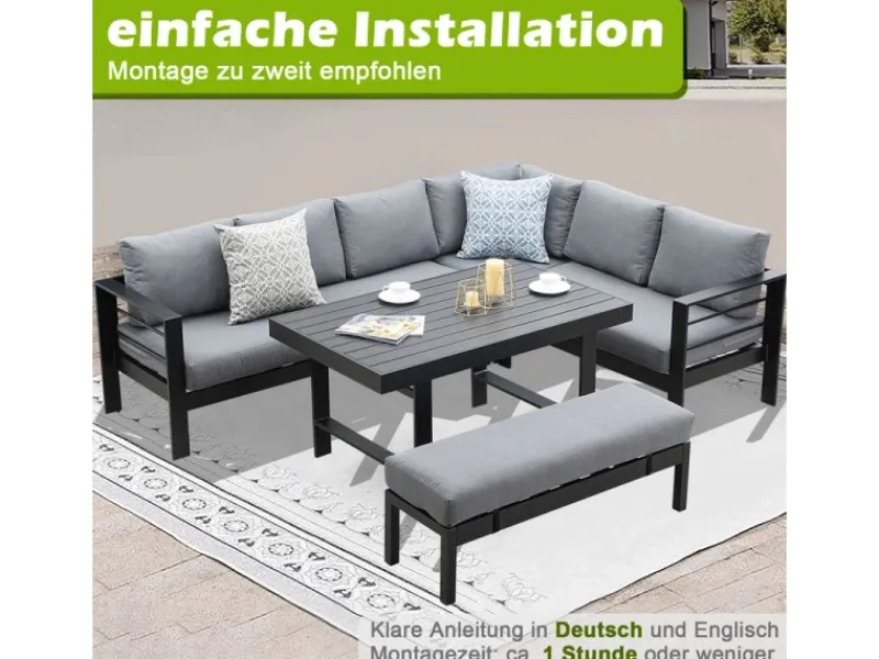 MeXo Aluminium Lounge-Set mit Esstisch für 8 Personen