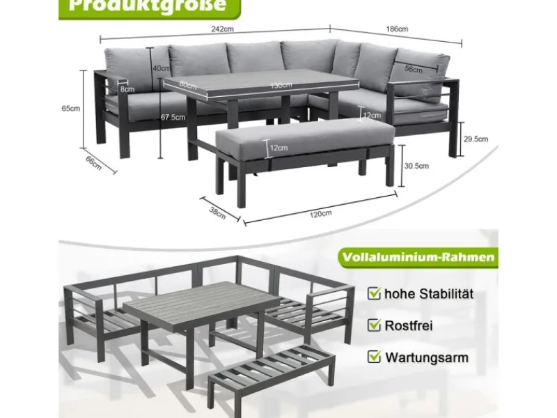 MeXo Aluminium Lounge-Set mit Esstisch für 8 Personen