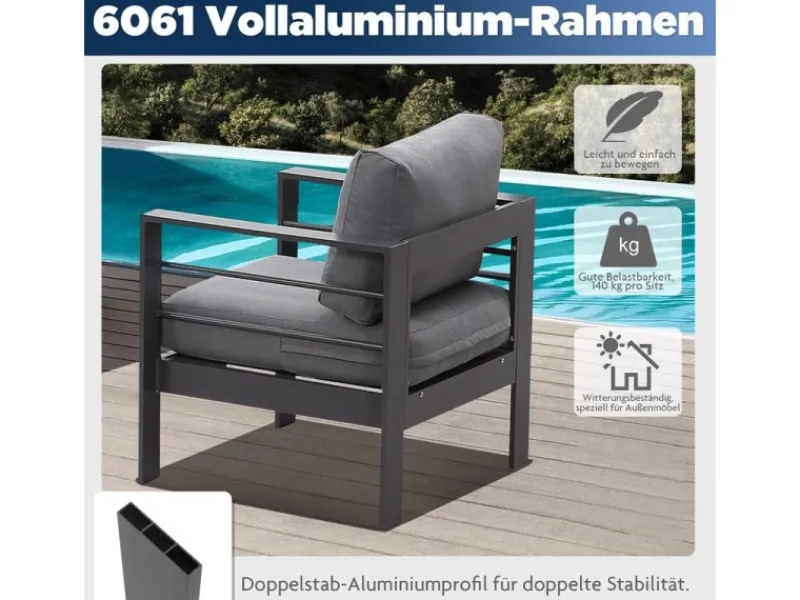 MeXo Gartenmöbel Set aus Aluminium Loungeset für 5 Personen