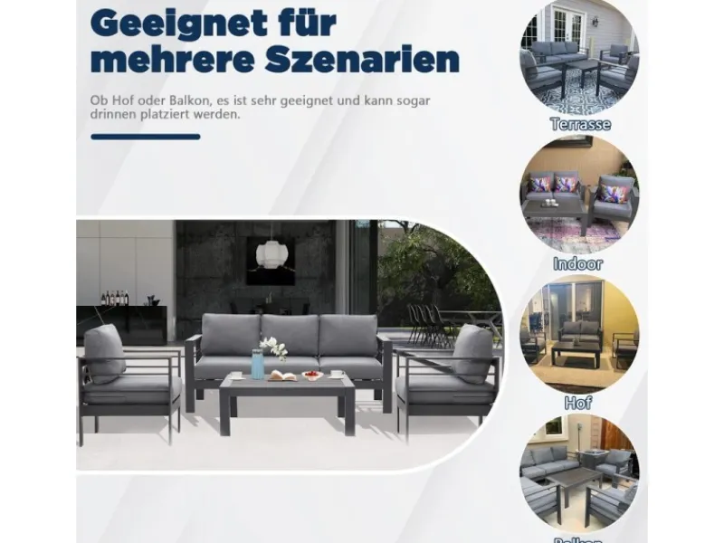 MeXo Gartenmöbel Set aus Aluminium Loungeset für 5 Personen