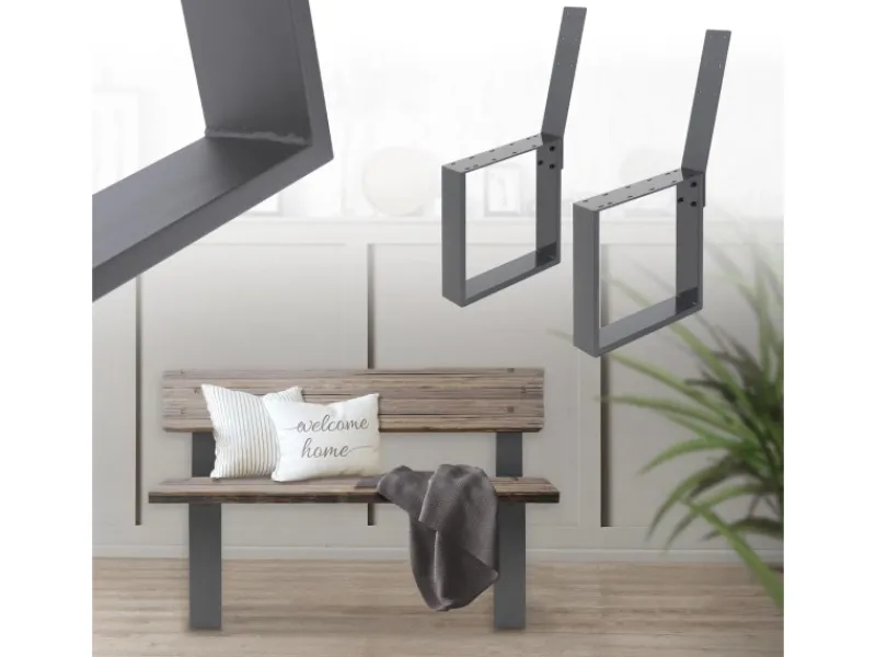 Outlet ML-Design 2 Stück Bankbeine aus Stahl Massiv 40x78,5cm mit Rückenlehne Anthrazit