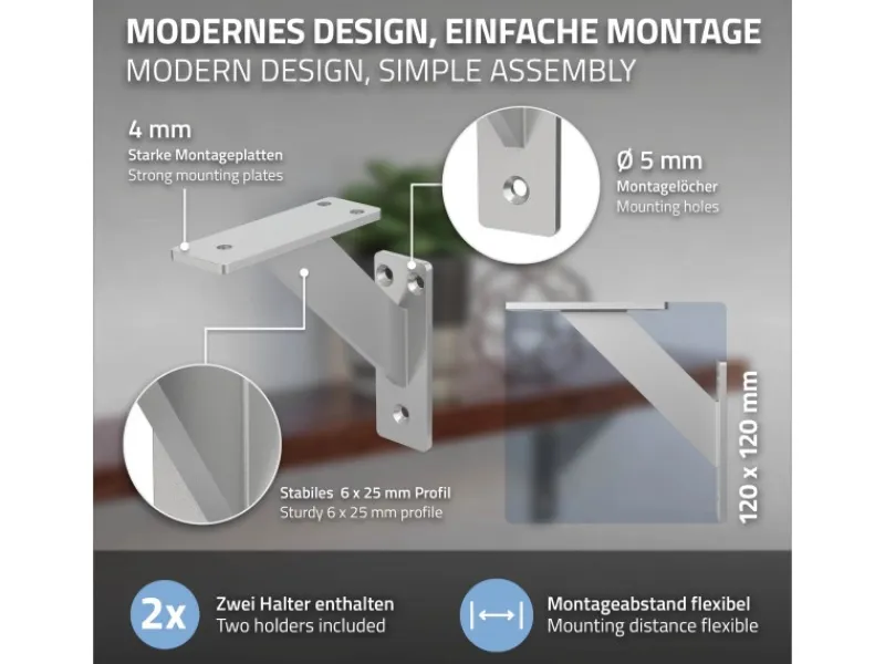 Hot ML-Design 4 Stück Regalhalterung 120 x 120 mm Silber Aluminium Schwebende