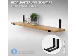 ML-Design 4 Stück Regalhalterung 20x4x14 cm Schwarz Metall 8 Zoll L-Form