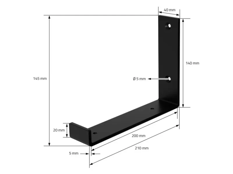 ML-Design 4 Stück Regalhalterung 20x4x14 cm Schwarz Metall 8 Zoll L-Form