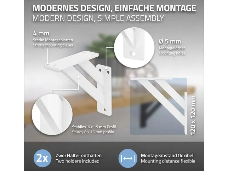 ML-Design 4 Stück Regalhalterung 12 x 12 cm Weiß Aluminium Schwebende