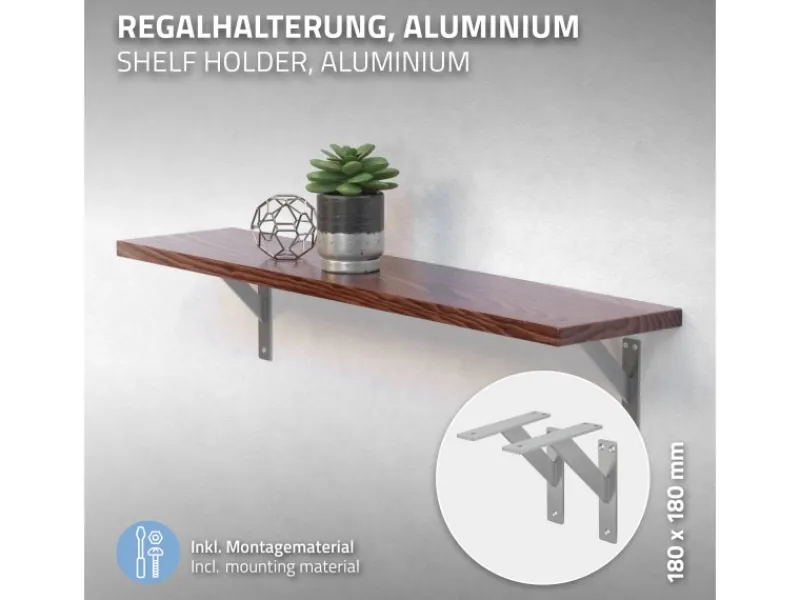 Sale ML-Design 4 Stück Regalhalterung 180 x 180 mm Silber Aluminium Schwebende