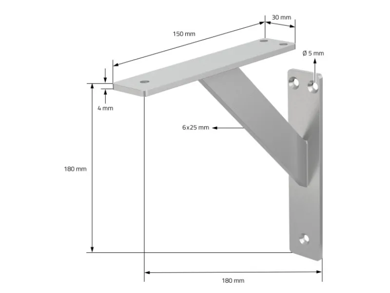 Sale ML-Design 4 Stück Regalhalterung 180 x 180 mm Silber Aluminium Schwebende