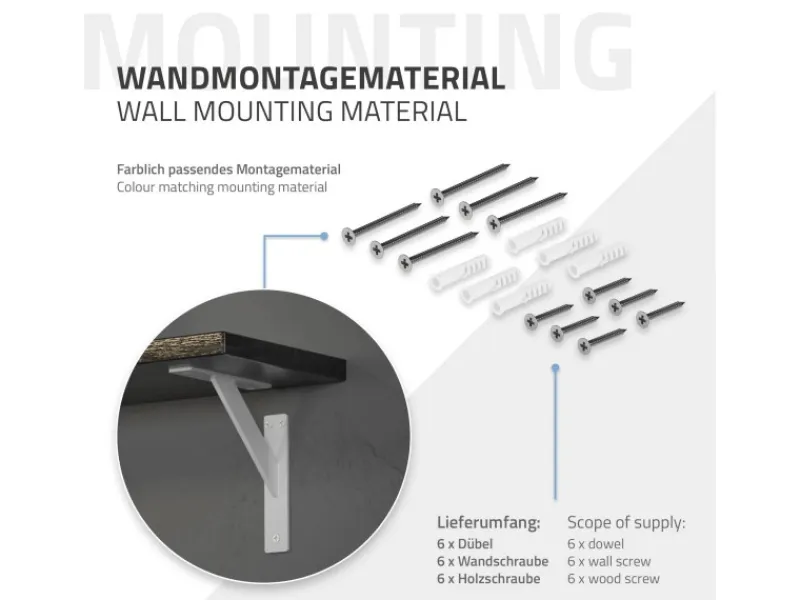 ML-Design 4 Stück Regalhalterung 180 x 180 mm Weiß Aluminium Schwebende